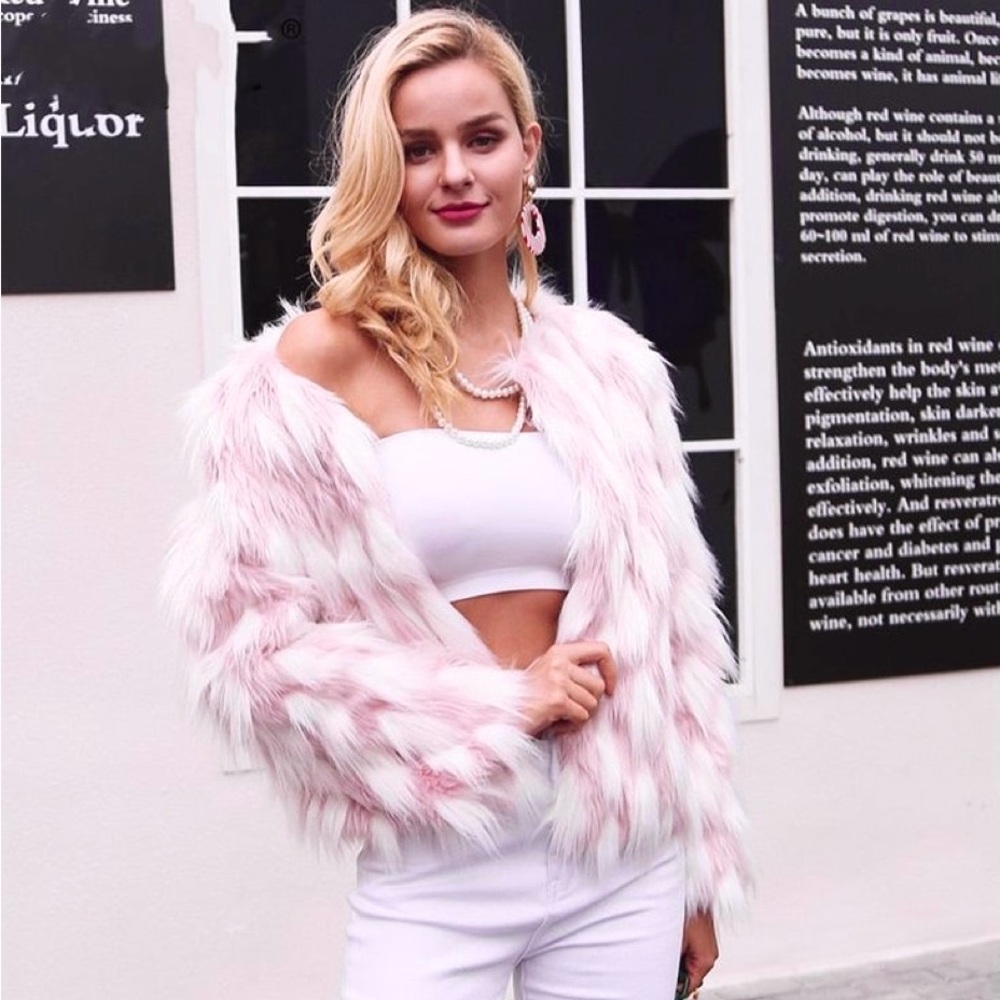 KC Collections faux fur pink jacket Size M